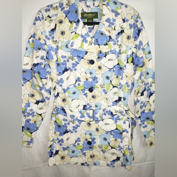 Eddie Bauer Women's Size L Floral Belted Button Front Blazer Jacket - Picture 3 of 12